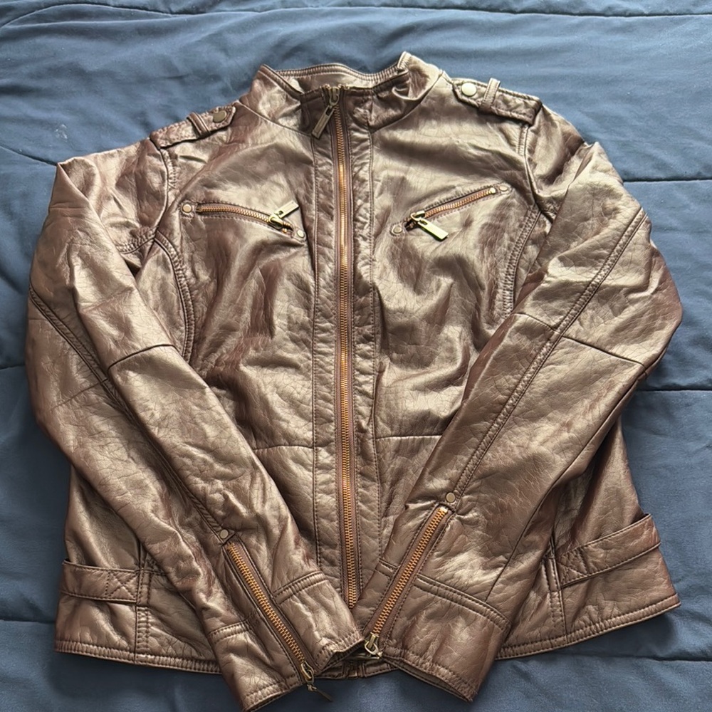 Metallic Bronze Jacket with Zipper Details